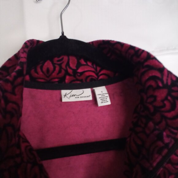Kim Rogers Jacket Women S Full Zip Velvet Pattern Pink Black - Picture 10 of 16